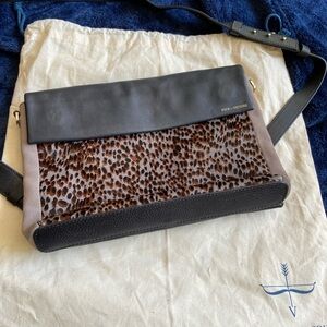 Pour La Victoire Black and Brown Messenger Bag with Leopard Print